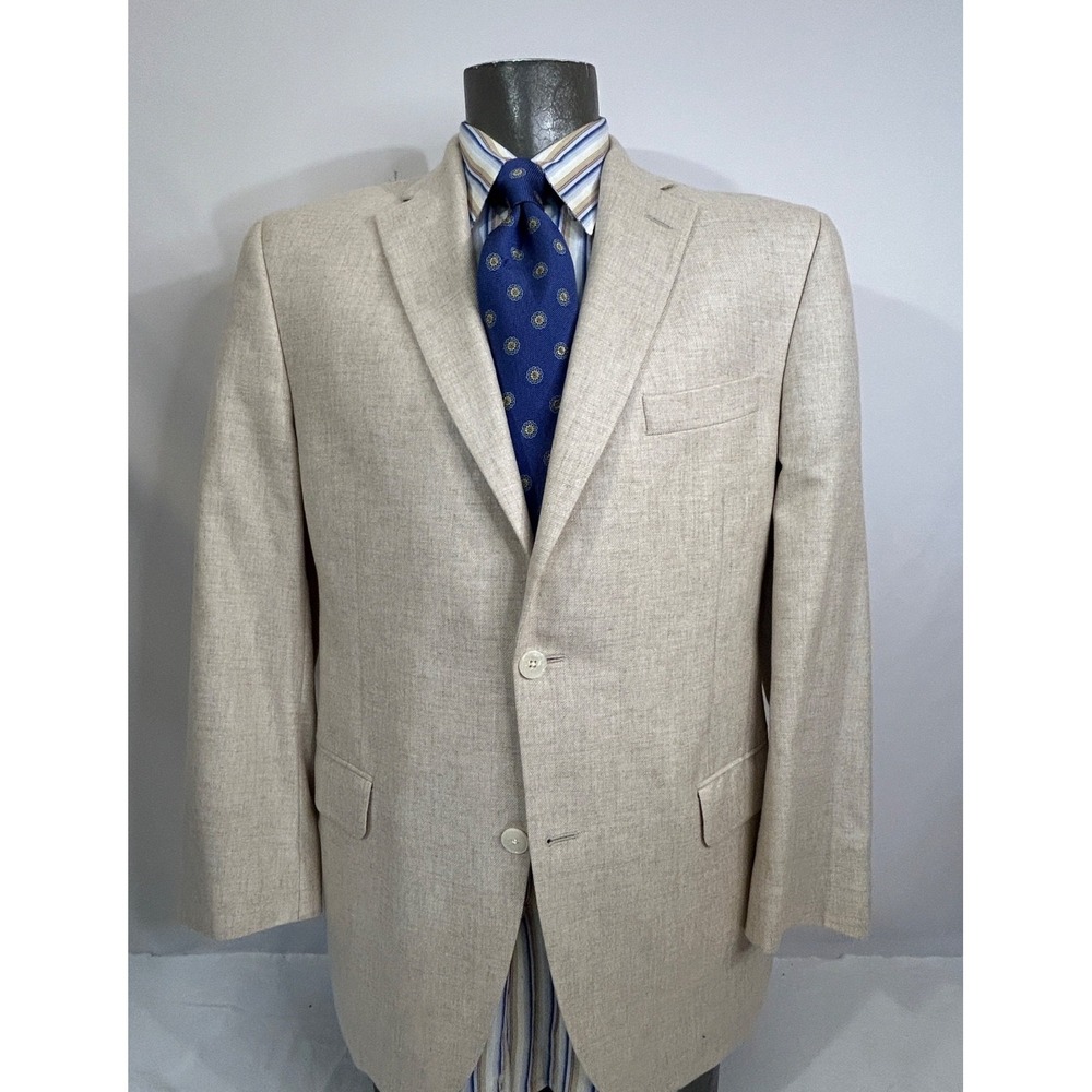 Saks Fifth Avenue Tan Brown 2 Button Cashmere Silk Solid Blazer Size 42R